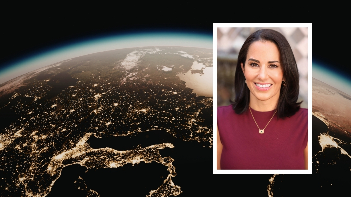 Image of the earth and woman's portrait image on top of it